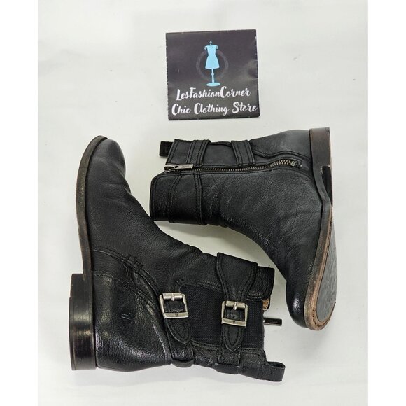 Frye Anna Gore Women's Black Leather Ankle Boots Buckle Detail Sze 8M 311 - Picture 13 of 16